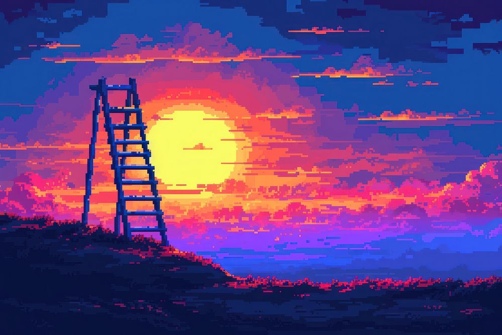 Ladder cut pixel outdoors sunset nature.