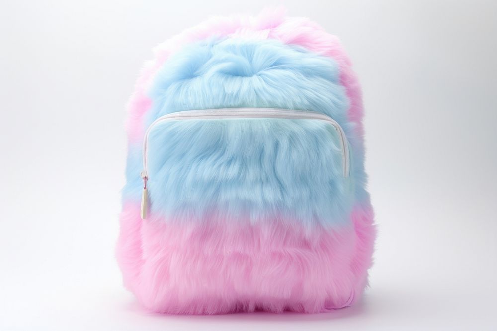Backpack fur bag white background.