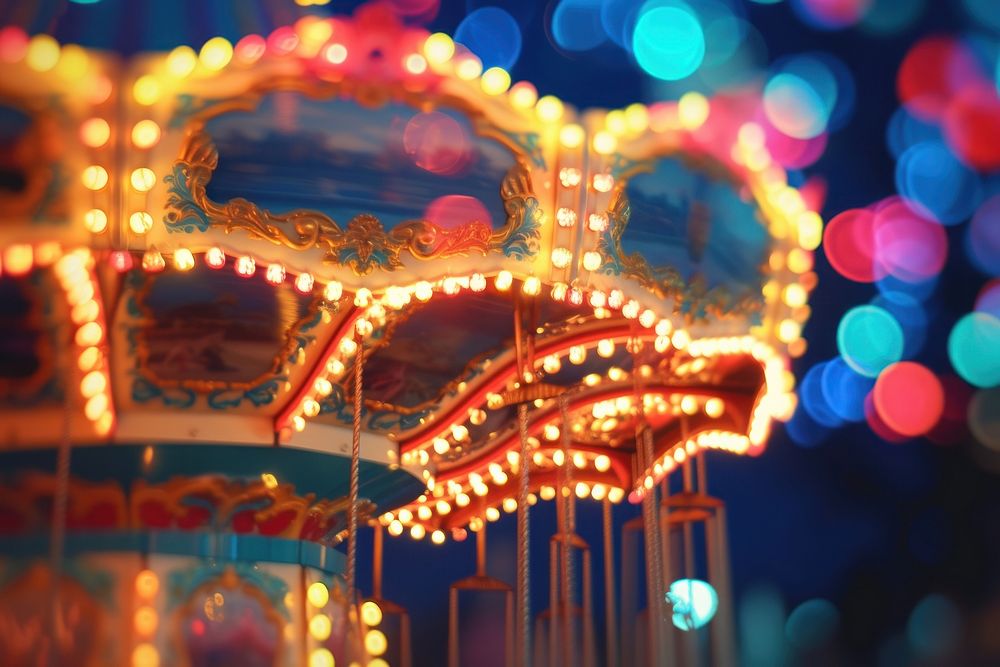 Theme park carousel light play.