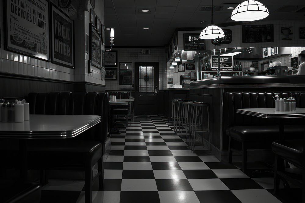 Vintage 50s Diner Restaurant restaurant furniture flooring.
