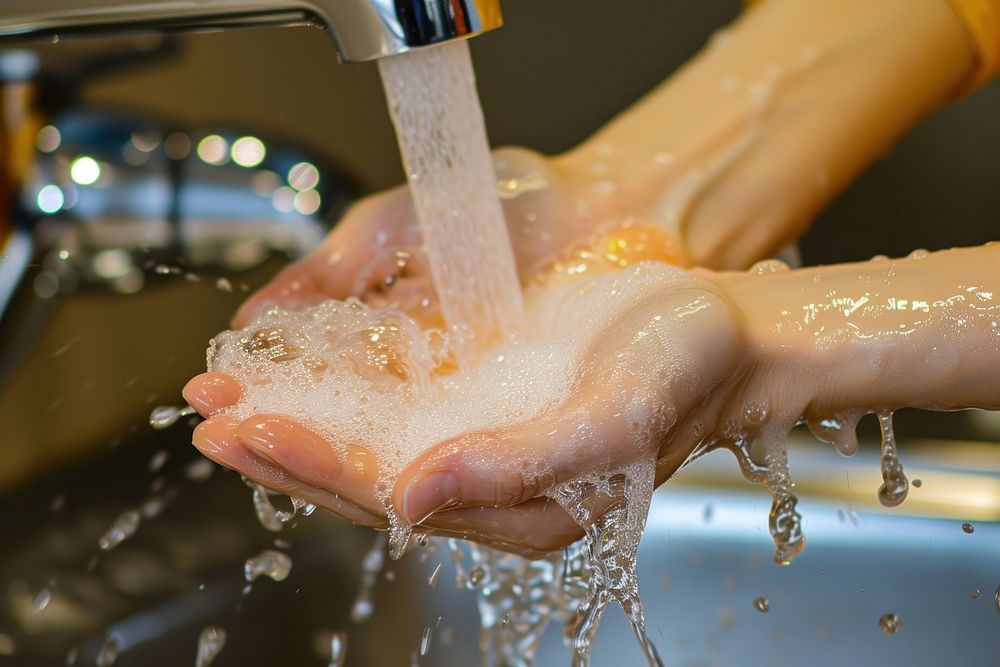 Soap hand washing sink.