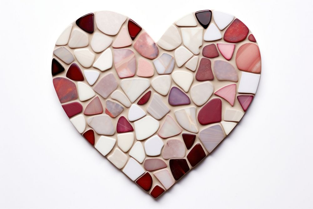 Mosaic tiles of heart shape backgrounds white background jewelry.