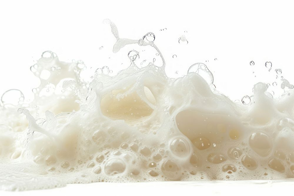 Soap foam white milk white background.