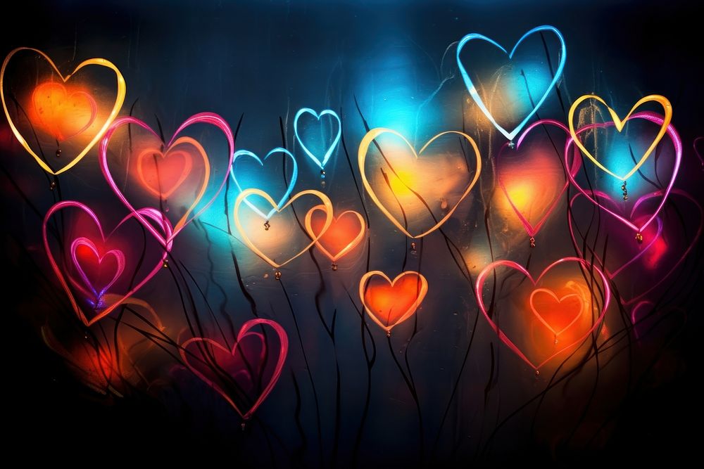 Hearts light illuminated backgrounds.