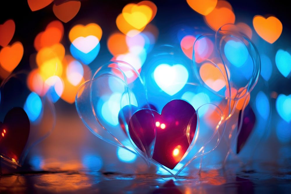 Hearts light illuminated celebration.