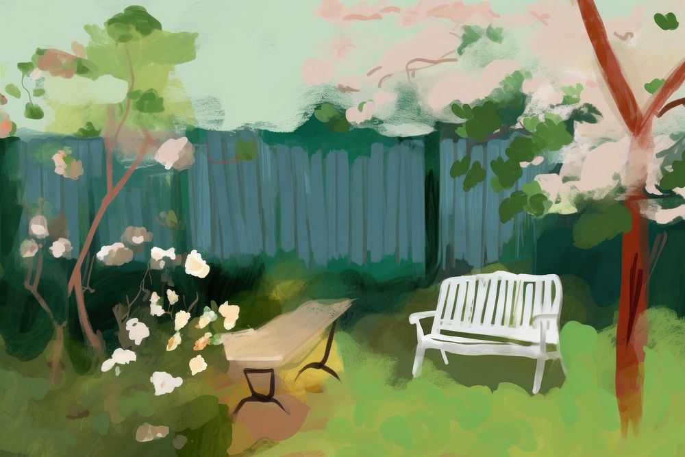 Backyard garden furniture painting outdoors.