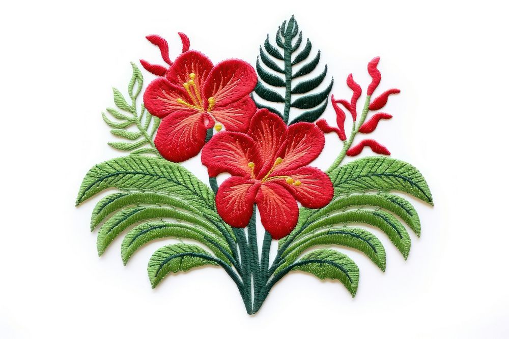 Tropical plant embroidery pattern flower.