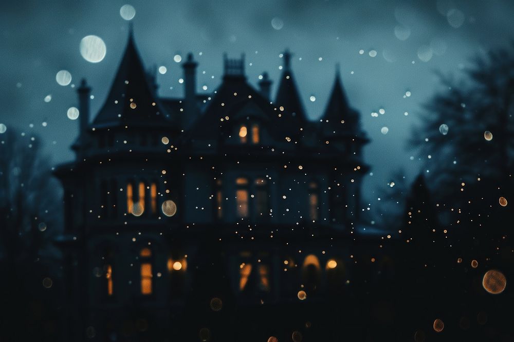 Haunted mansion shaped pattern bokeh effect background outdoors light night.