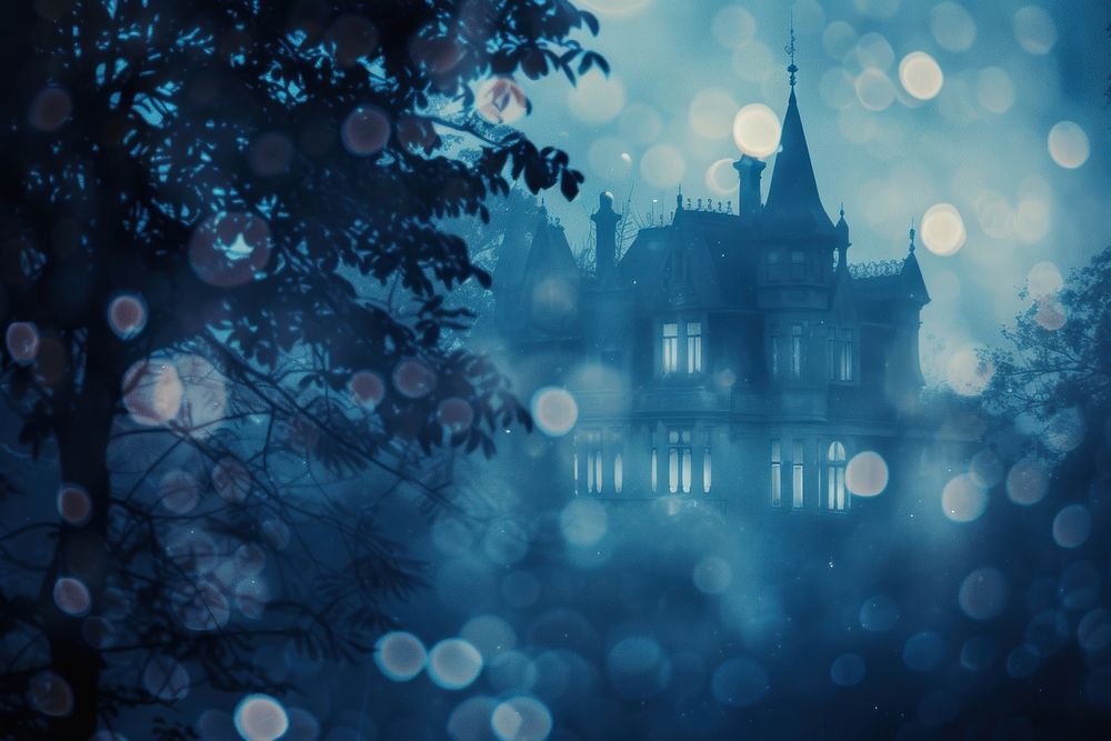 Haunted mansion shaped pattern bokeh effect background architecture building outdoors.