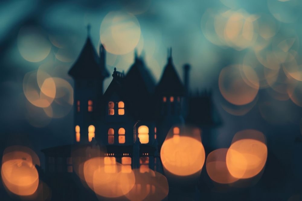 Haunted mansion shaped pattern bokeh effect background light architecture building.