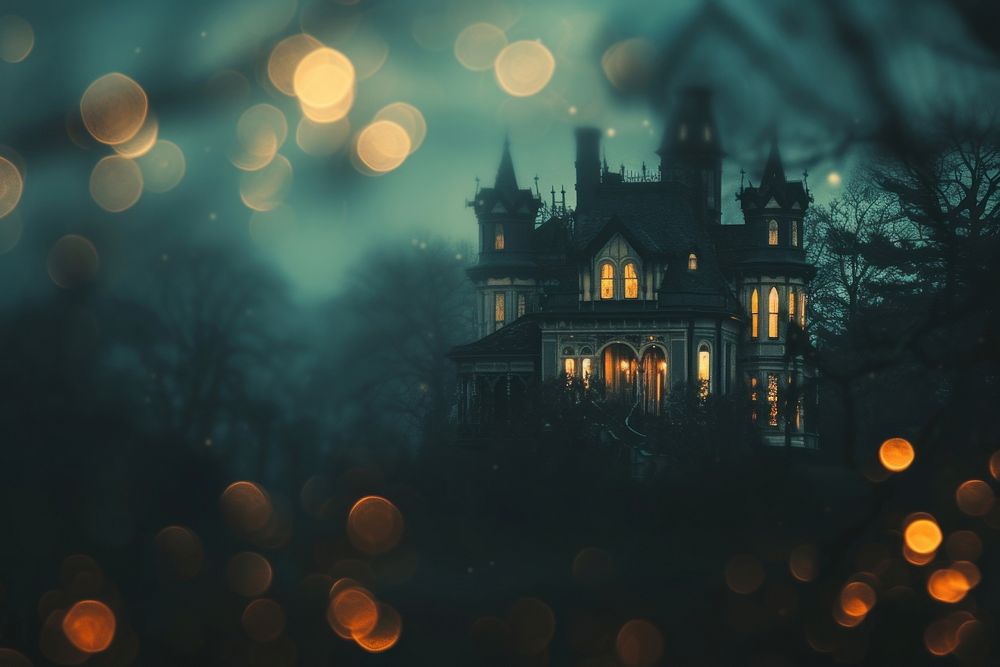 Haunted mansion shaped pattern bokeh effect background architecture building outdoors.