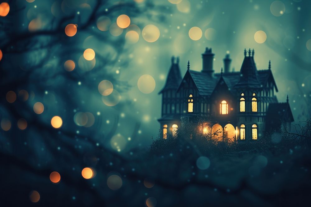 Haunted mansion shaped pattern bokeh effect background architecture christmas building.