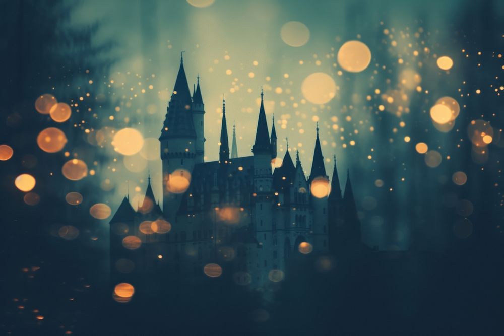 Haunted castle shaped pattern bokeh effect background light architecture building.