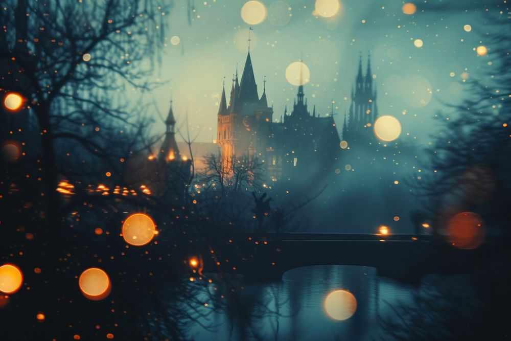 Haunted castle shaped pattern bokeh effect background light architecture astronomy.