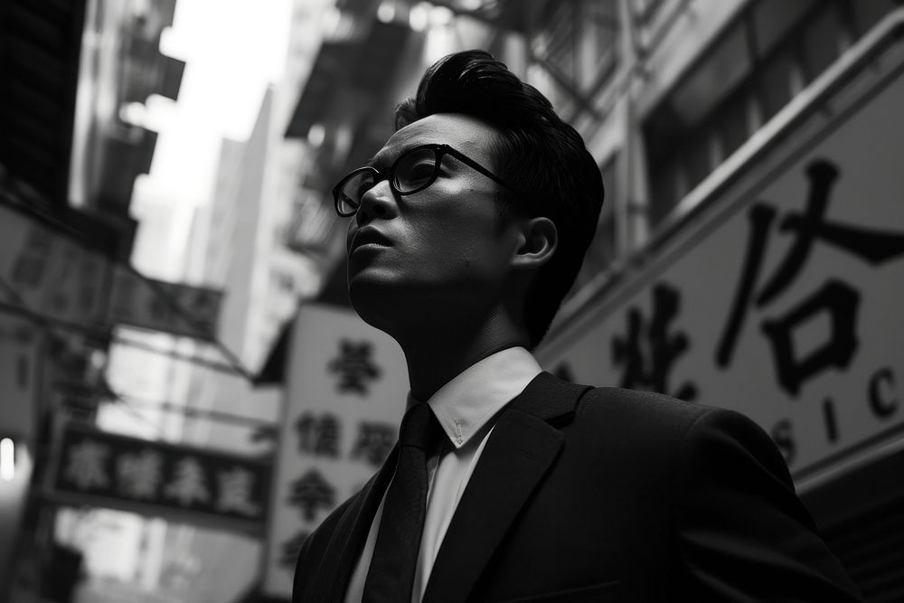 Hongkong male wearing suit portrait glasses adult.