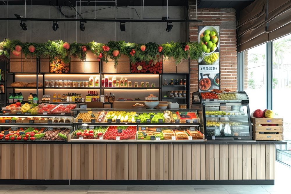 Shop food supermarket plant interior design.