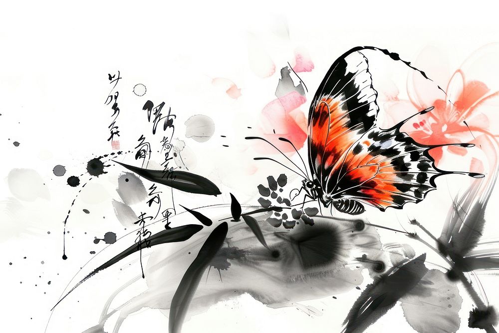 Japanese calligraphy art of Butterfly background butterfly painting animal.