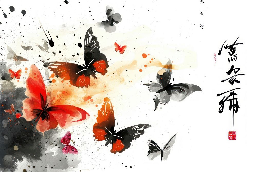 Japanese calligraphy art of Butterfly background butterfly animal insect.