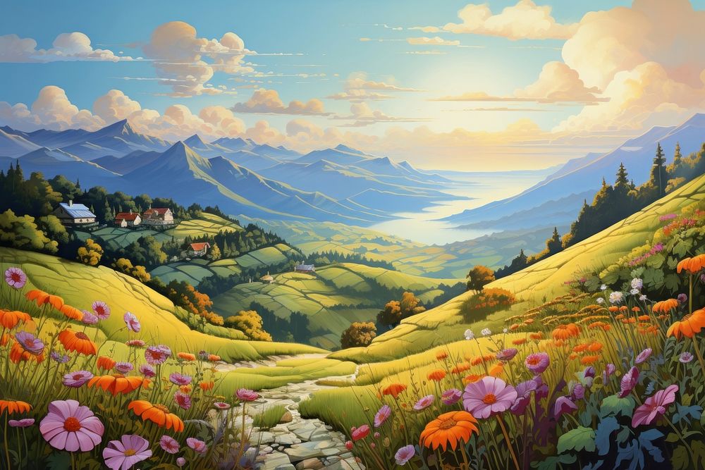 Morning landscape summer outdoors painting nature.