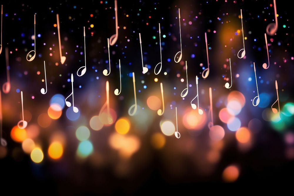 Musical note shape pattern bokeh effect background backgrounds confetti lighting.