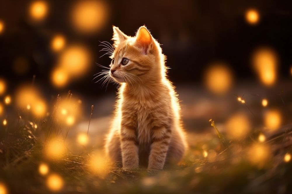 Orange bokeh effect background animal mammal kitten.