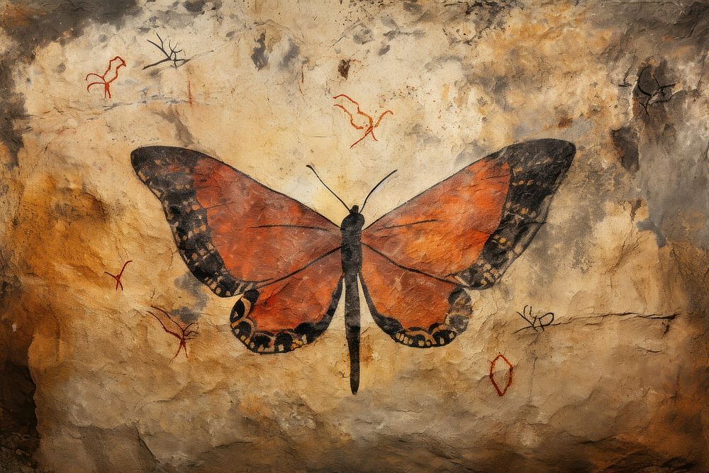 Paleolithic cave art painting style of Butterfly background butterfly animal insect.