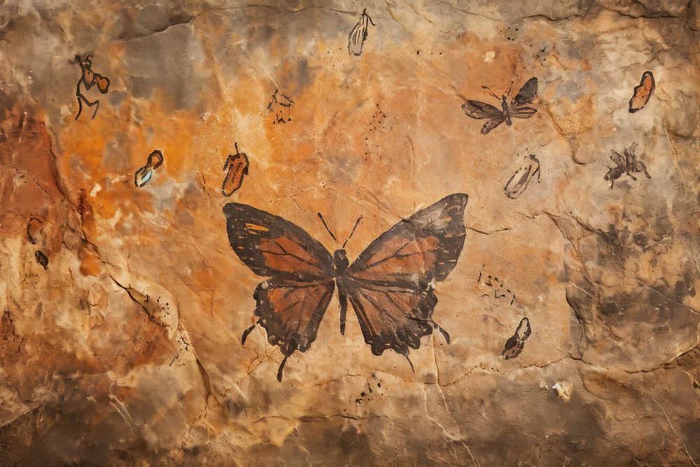 Paleolithic cave art painting style of Butterfly background backgrounds butterfly animal.