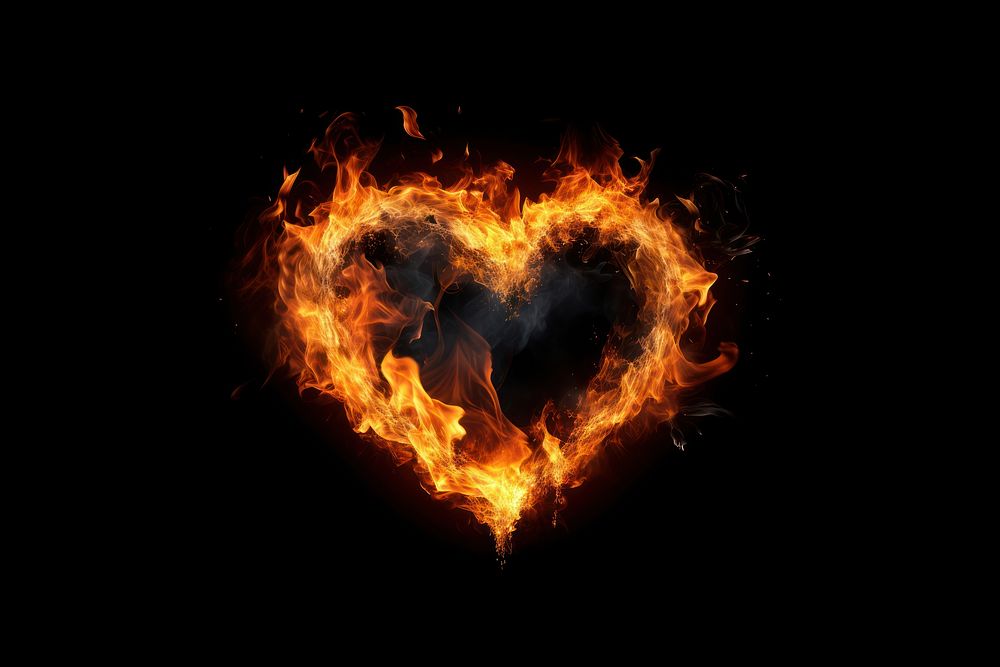 Photo fire in heart shape illuminated backgrounds darkness.