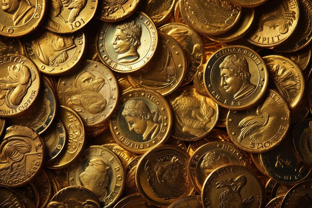 Gold coins backgrounds bronze money.