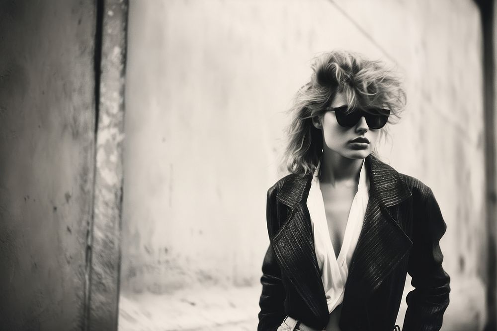Woman in fashion sunglasses portrait jacket.