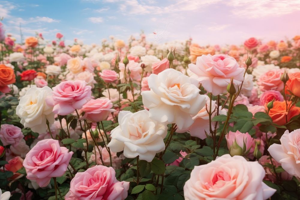 Beautiful blooming pastel rose backgrounds outdoors.