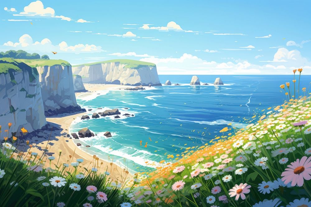 Summer flower coast landscape.