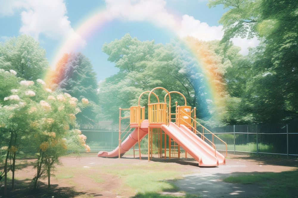 Park summer with rainbow playground outdoors nature.