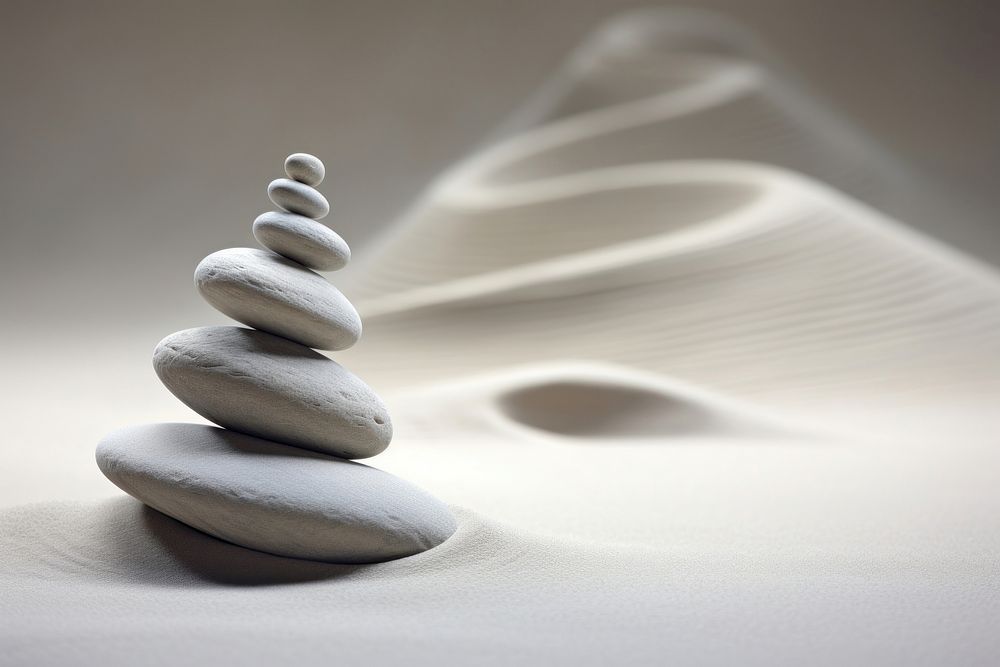 Zen style of rocks in a sand pebble zen-like balance.
