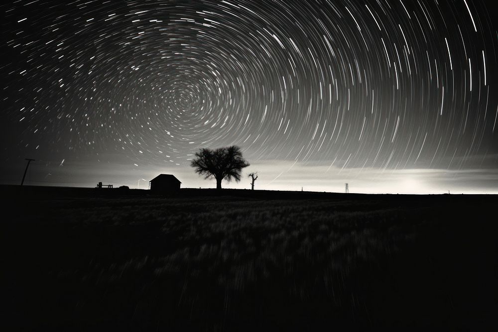 Countryside star sky silhouette landscape astronomy.