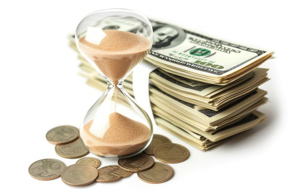 Money and glass hourglass investment currency savings.