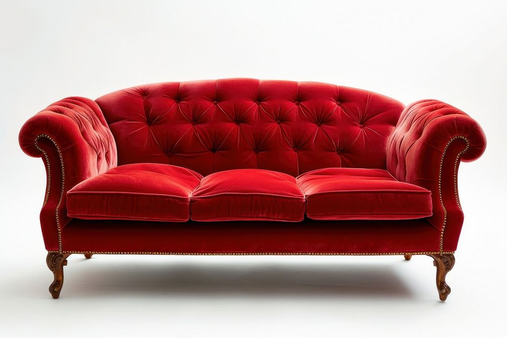 Red sofa furniture white background comfortable.