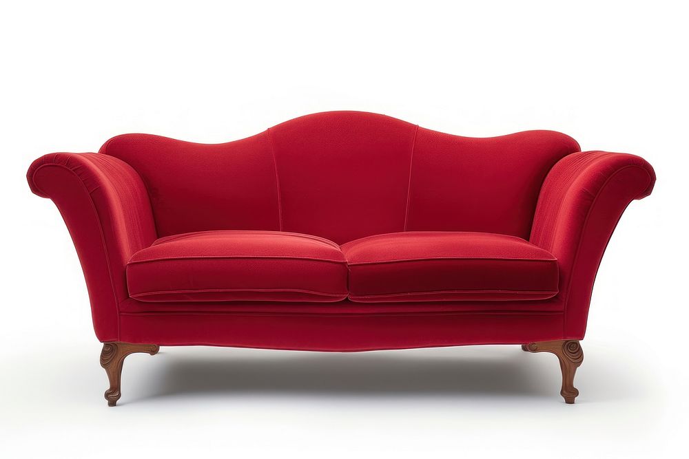 Red sofa furniture armchair white background.