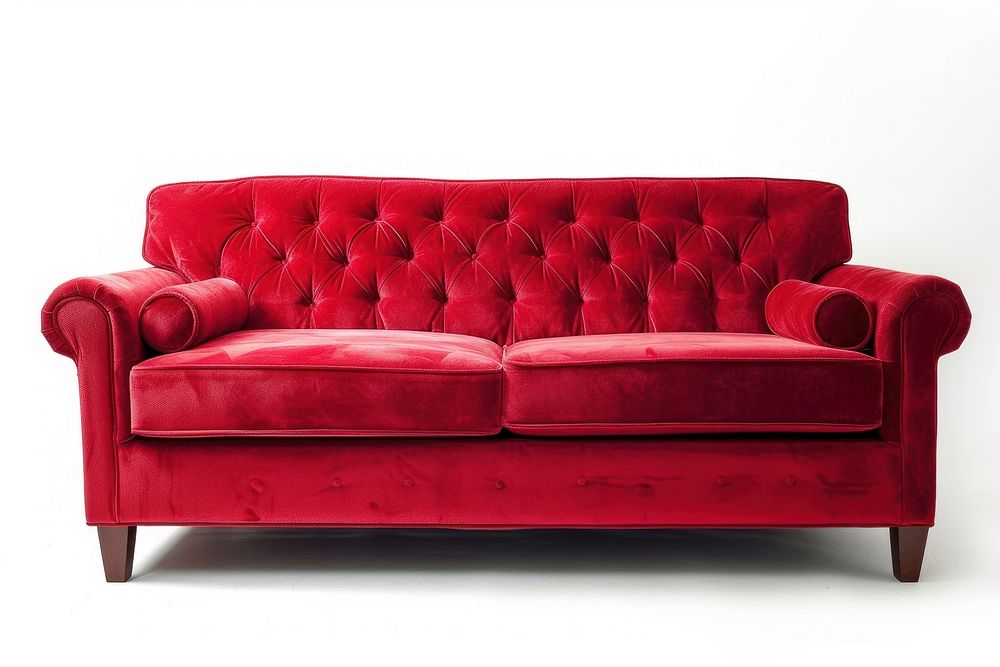 Red sofa furniture white background comfortable.