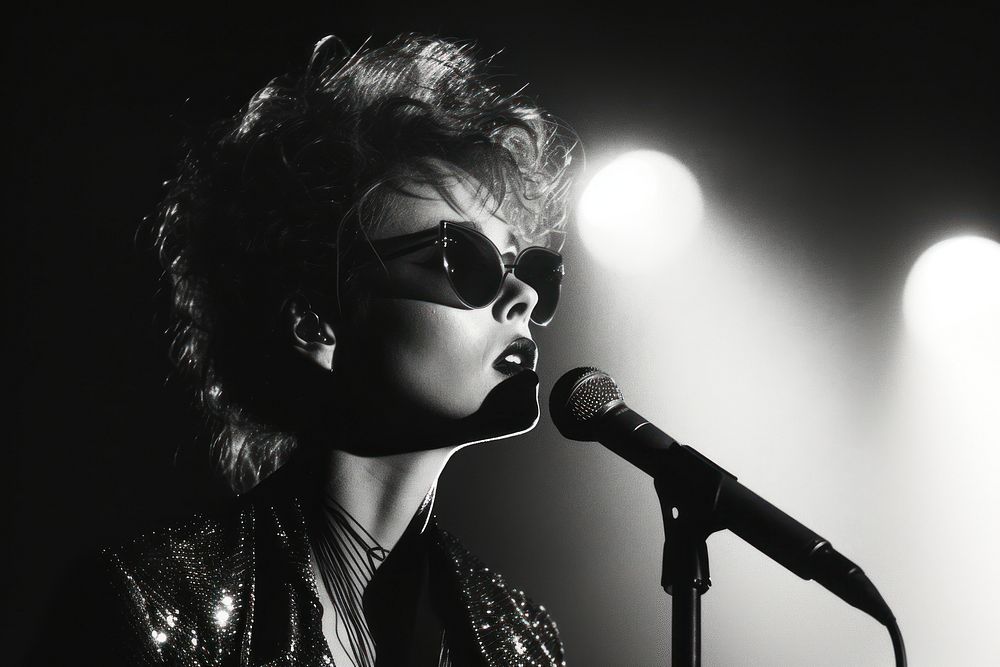 Pop star microphone glasses black.
