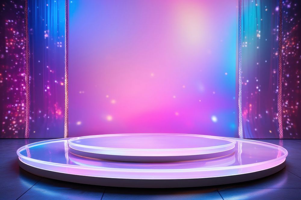 Holographic background lighting purple stage.