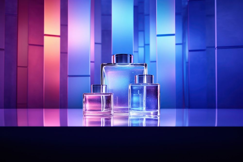 Neon background perfume bottle light.