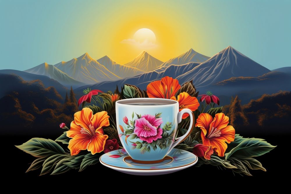 Flower coffee cup art.