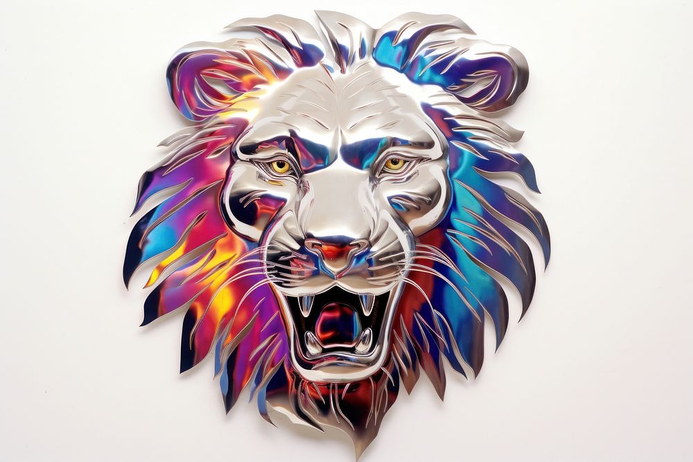 Lion silver isolated art mammal representation.