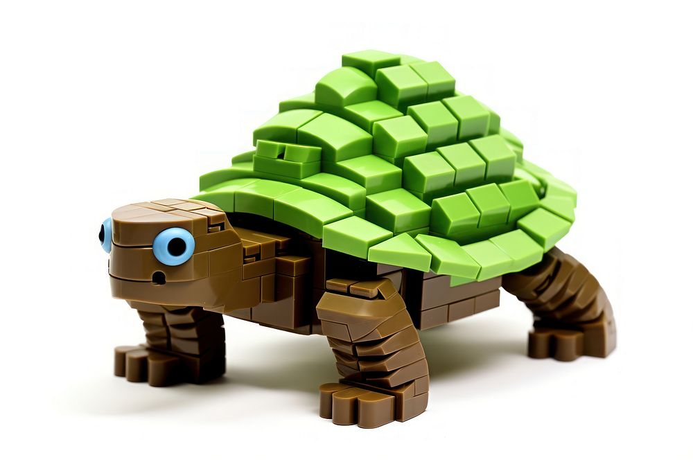 Turtle bricks toy green white background representation.