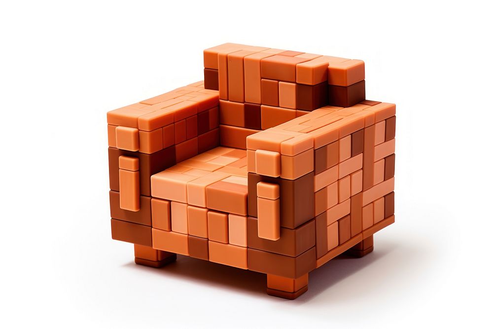 Armchair bricks toy furniture wood white background.