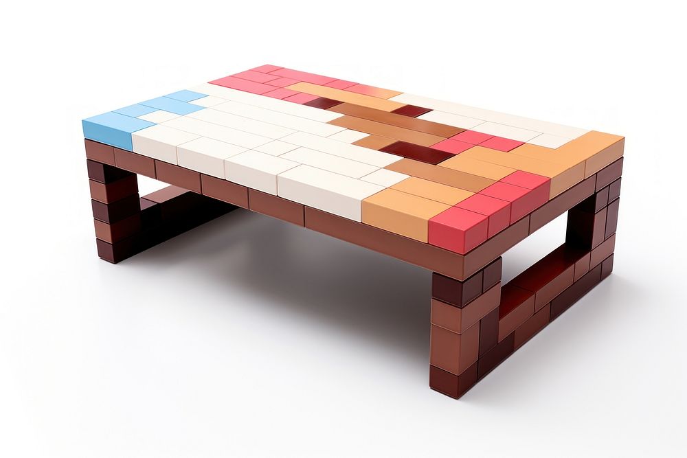 Coffee table bricks toy furniture art white background.