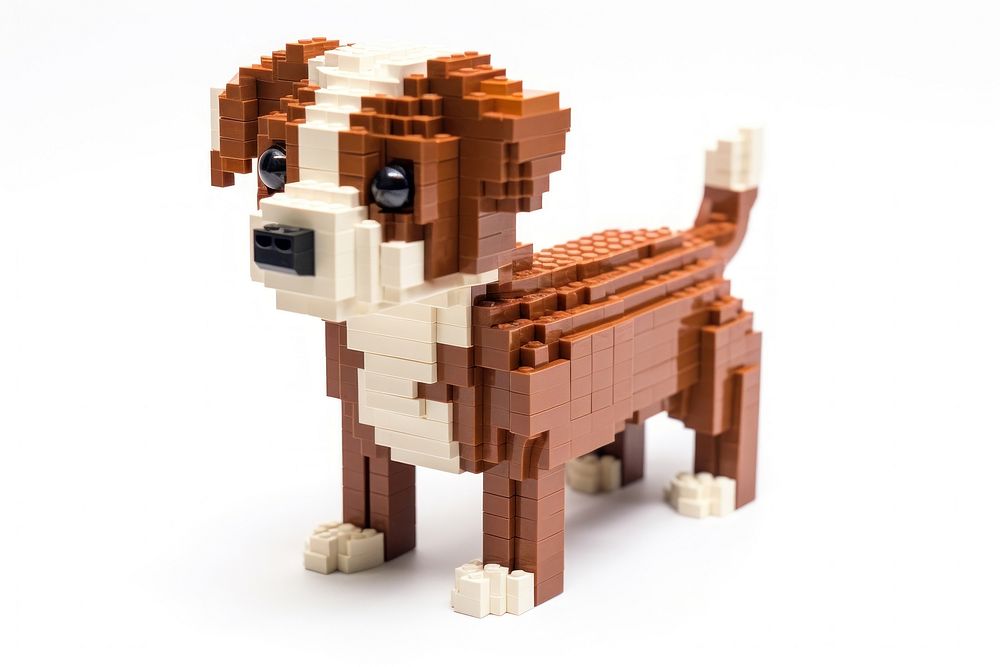 Dog bricks toy white background representation creativity.