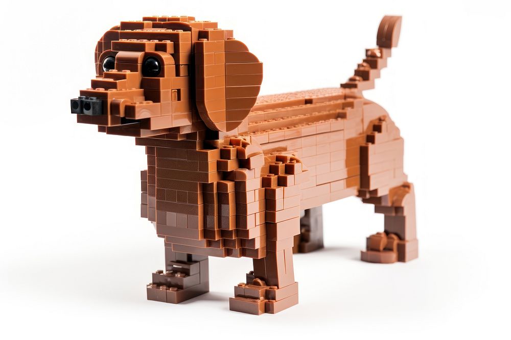 Dog bricks toy white background representation carnivora.