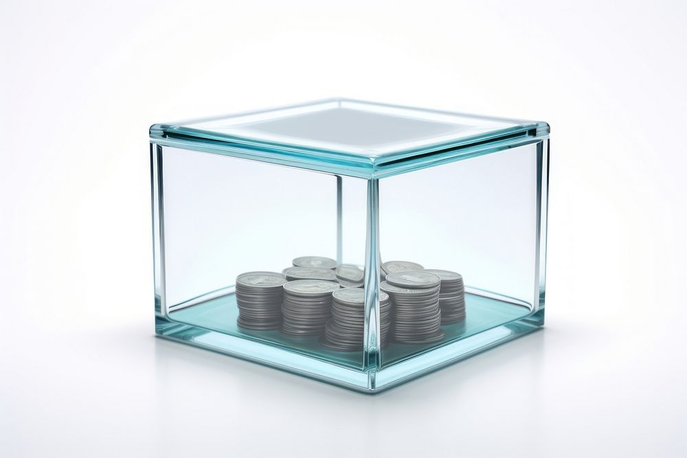 Glass money box glass white background investment.